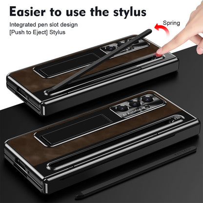 Jazz Retro Style Anyi-fall Protective Leather Phone Case For Galaxy Fold 7/6/5/4 With Front Protection Film And Stylus
