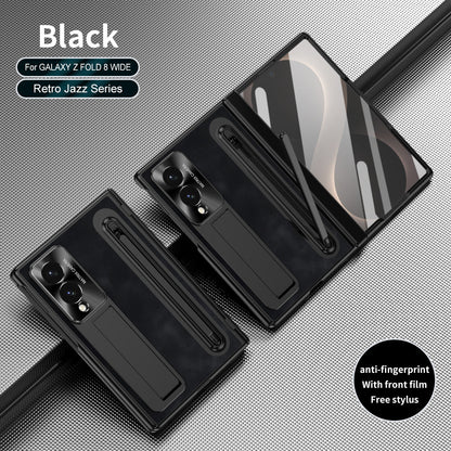Jazz Retro Style Protective Leather Phone Case For Galaxy Fold8 Wide Ultra With Built-in Tempered Glass Film & Pen-slot & Stylus