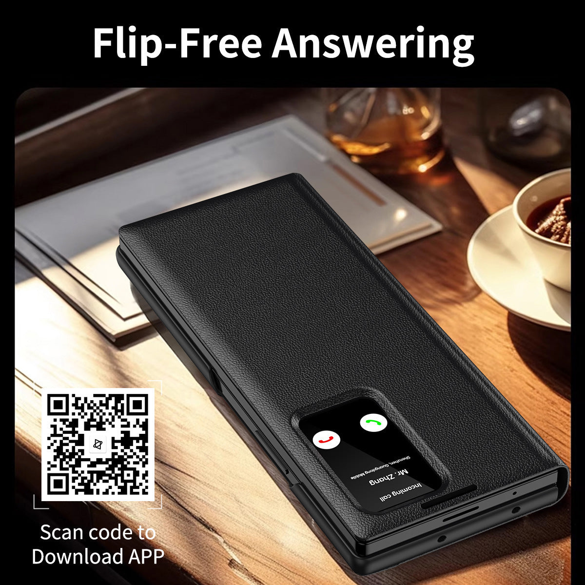 Business Smart Side Window Leather Phone Case For Galaxy Z Fold Series