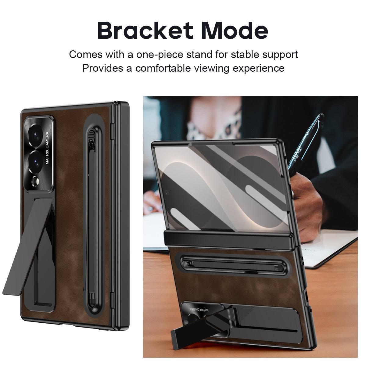 Jazz Retro Style Protective Leather Phone Case For Galaxy Fold8 Wide Ultra With Built-in Tempered Glass Film & Pen-slot & Stylus