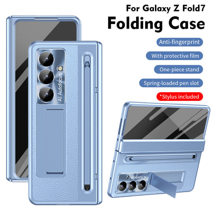 Leather Golden Electroplated Phone Case With Back Screen Glass and Stylus For Galaxy Z Fold8 Wide Ultra