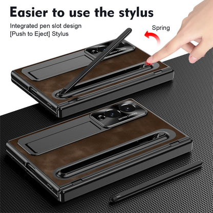 Jazz Retro Style Protective Leather Phone Case For Galaxy Fold8 Wide Ultra With Built-in Tempered Glass Film & Pen-slot & Stylus