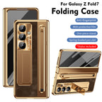 Leather Golden Electroplated Phone Case With Back Screen Glass and Stylus For Galaxy Z Fold8 Wide Ultra