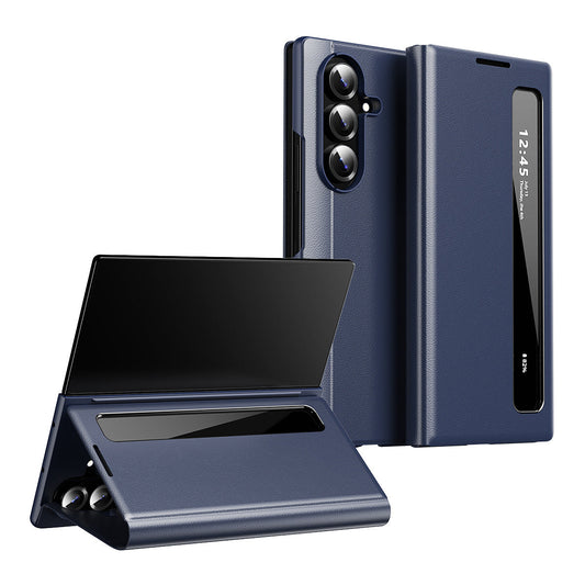 Business Smart Side Window Leather Phone Case For Galaxy Z Fold Series