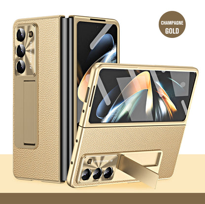 Leather Galaxy Z Fold5 Case with Front Screen Protector With Hidden Kick-Stand - Mycasety Mycasety
