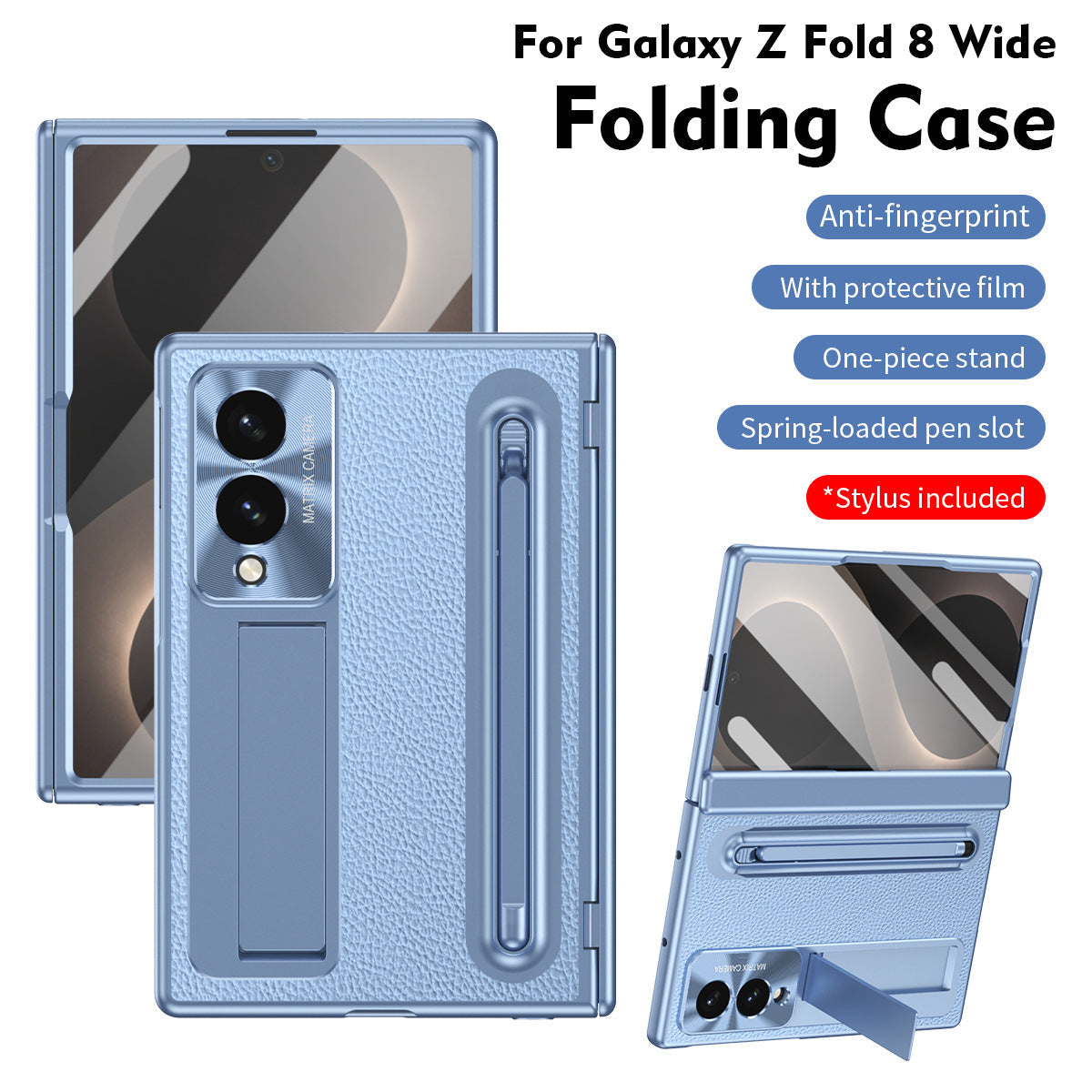 Golden Electroplated Leather Phone Case With Built-in Tempered Glass & Stylus For Galaxy Z Fold8 Wide Ultra