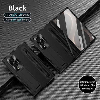 Golden Electroplated Leather Phone Case With Built-in Tempered Glass & Stylus For Galaxy Z Fold8 Wide Ultra