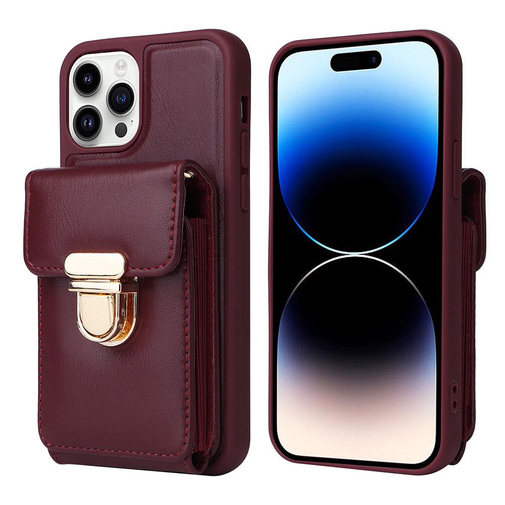 Luxurious Leather Card Holder Anti-fall Protective iPhone Case With Lanyard