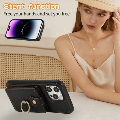 Luxurious Leather Card Holder Anti-fall Protective iPhone Case With Lanyard