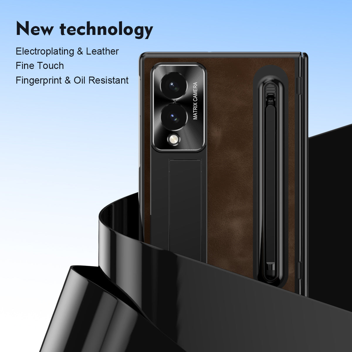 Jazz Retro Style Protective Leather Phone Case For Galaxy Fold8 Wide Ultra With Built-in Tempered Glass Film & Pen-slot & Stylus
