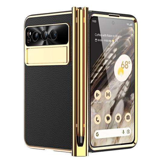Ultra-Thin Leather Google Pixel Fold shell anti-fall all-inclusive Case double pen slot hinge With Stylus - mycasety2023 Mycasety
