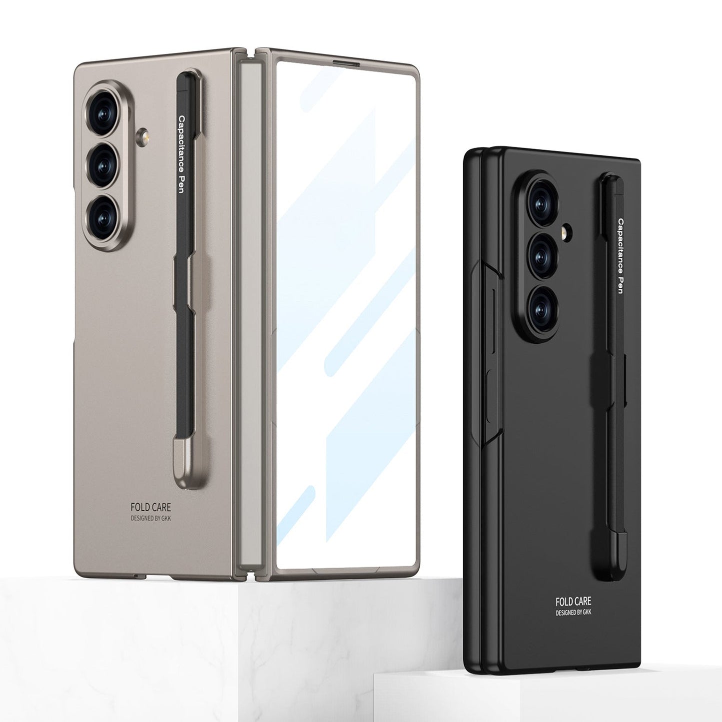 Business-style Pen Slot & Stylus Phone Case With Back Screen Protector For Galaxy Z Fold 7/6/5/4