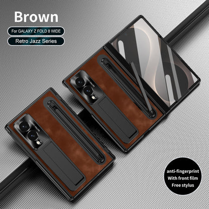 Jazz Retro Style Protective Leather Phone Case For Galaxy Fold8 Wide Ultra With Built-in Tempered Glass Film & Pen-slot & Stylus