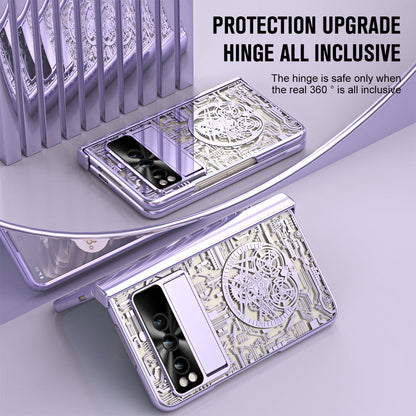 Electroplating Transparent Google Pixel Fold Case All-inclusive Drop-resistantCase with Hinge Protection Aand Kick-stand - Mycasety Mycasety