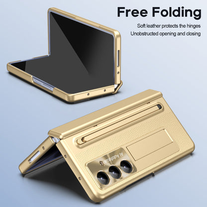 Leather Golden Electroplated Phone Case With Back Screen Glass and Stylus For Galaxy Z Fold8 Wide Ultra