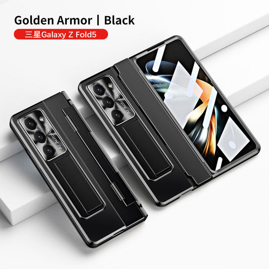 Plated Galaxy Z Fold5 Fold4 Fold3 Case with Front Screen Protector & Flat Hinge Protection & Hidden Stand - Mycasety Mycasety