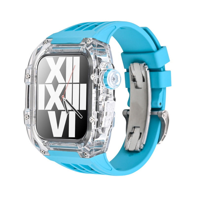 Luxury Metal Case Strap(Fluoro Rubber) For Apple Watch Series 44/45 mm - mycasety2023 Mycasety