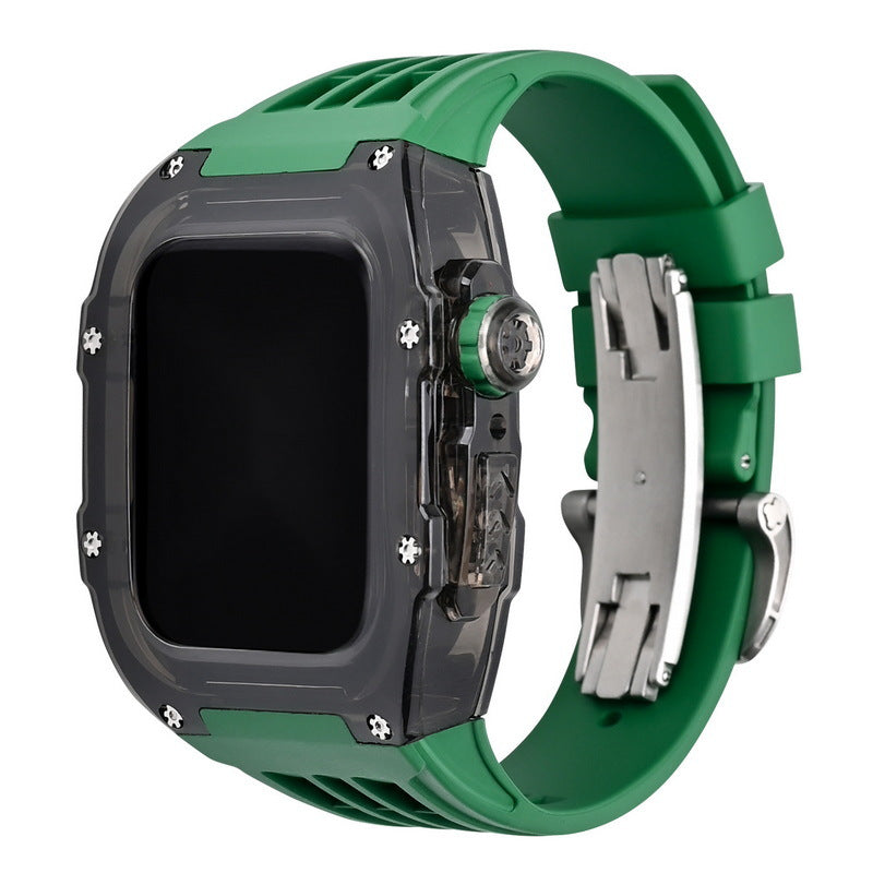 Luxury Metal Case Strap(Fluoro Rubber) For Apple Watch Series 44/45 mm - mycasety2023 Mycasety