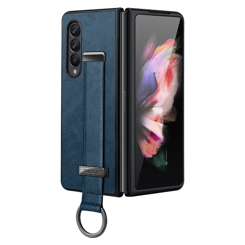 Luxurious Leather Protective Cover With Wrist Strap Bracket For Samsung Galaxy Z Fold Series