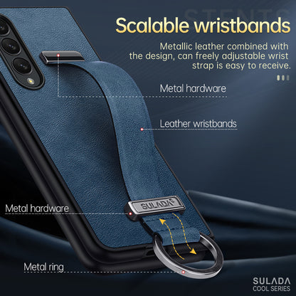 Luxurious Leather Protective Cover With Wrist Strap Bracket For Samsung Galaxy Z Fold Series