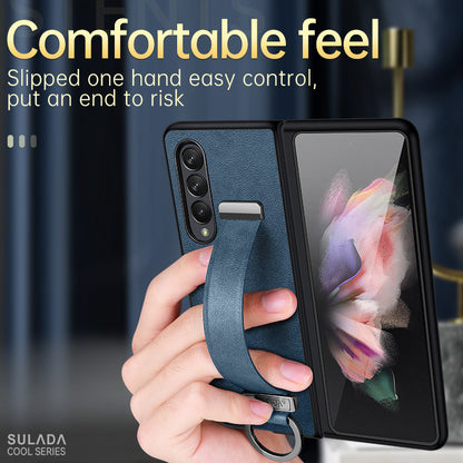 Luxurious Leather Protective Cover With Wrist Strap Bracket For Samsung Galaxy Z Fold Series