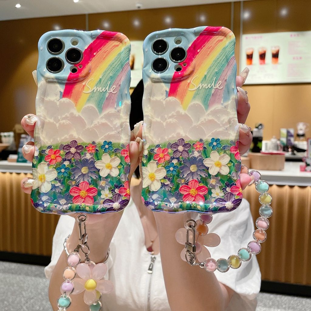 Rainbow Cloud Flower With Wristband For iPhone Case - {{ shop_name}} varyfun