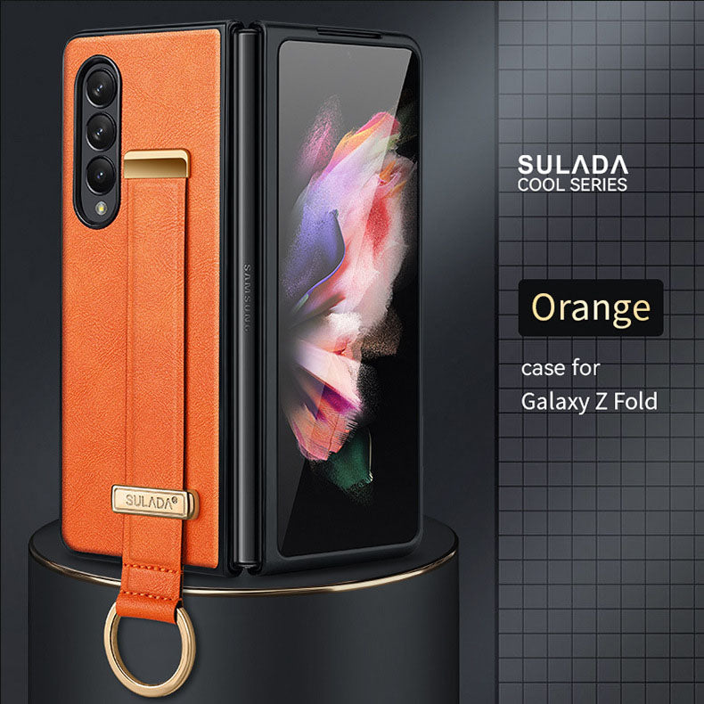 Luxurious Leather Protective Cover With Wrist Strap Bracket For Samsung Galaxy Z Fold Series