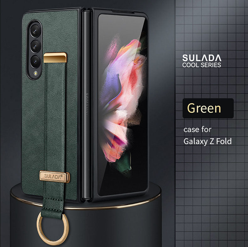 Luxurious Leather Protective Cover With Wrist Strap Bracket For Samsung Galaxy Z Fold Series