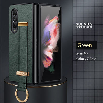 Luxurious Leather Protective Cover With Wrist Strap Bracket For Samsung Galaxy Z Fold Series