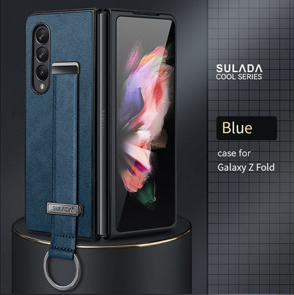 Luxurious Leather Protective Cover With Wrist Strap Bracket For Samsung Galaxy Z Fold Series