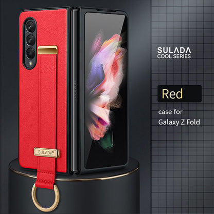 Luxurious Leather Protective Cover With Wrist Strap Bracket For Samsung Galaxy Z Fold Series