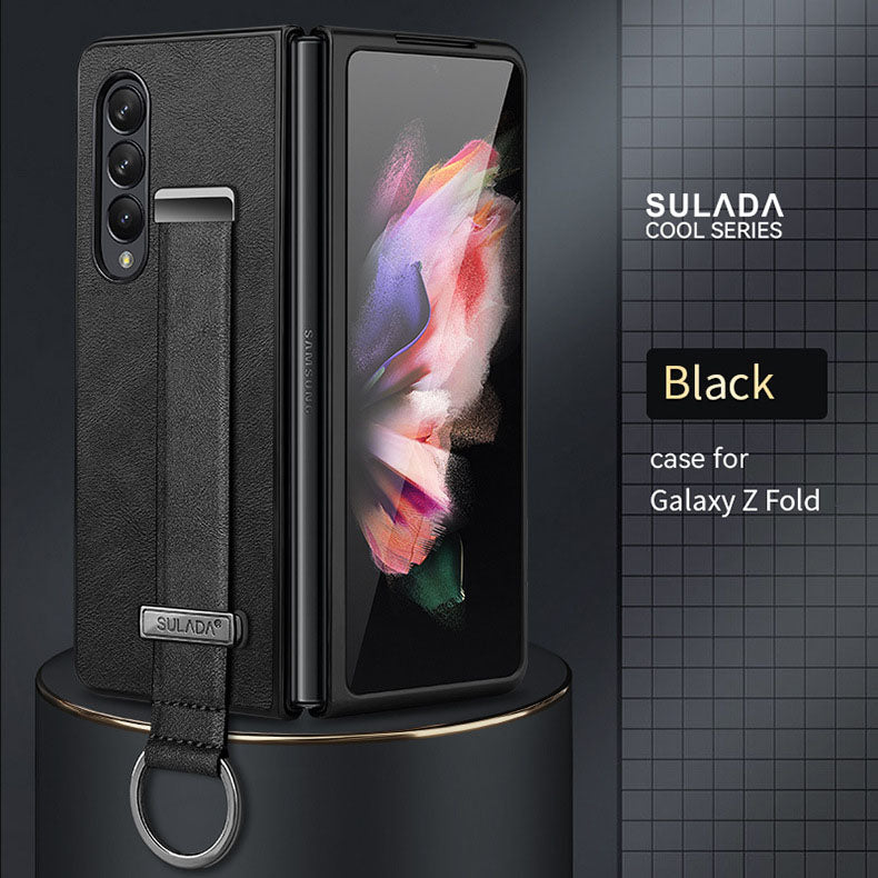 Luxurious Leather Protective Cover With Wrist Strap Bracket For Samsung Galaxy Z Fold Series