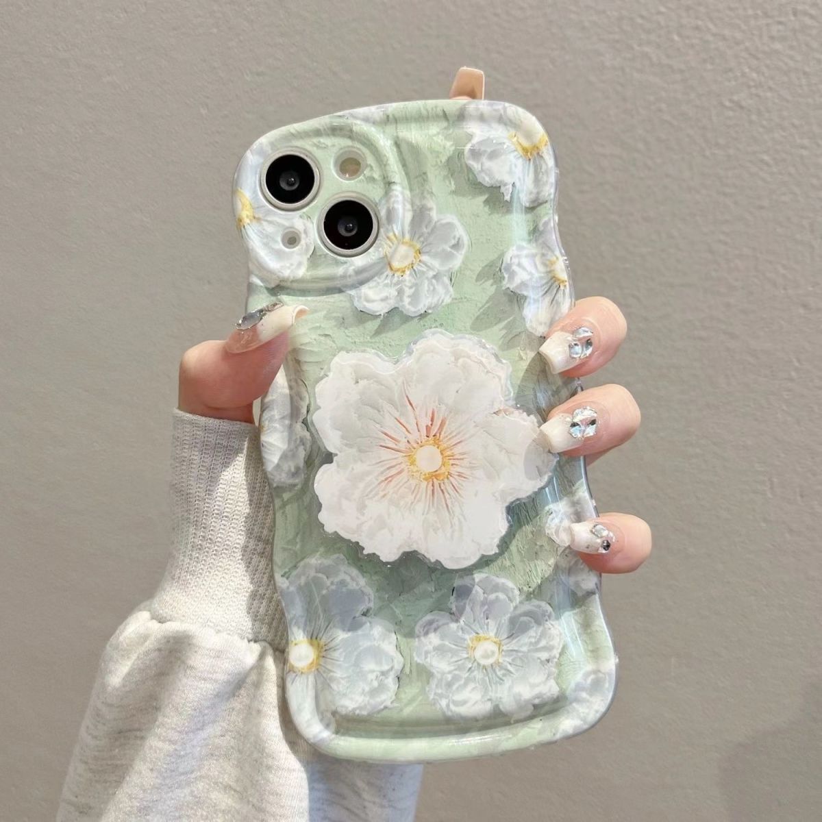 Oil Painting Flower With Bracket & Wristband For iPhone Case - {{ shop_name}} varyfun