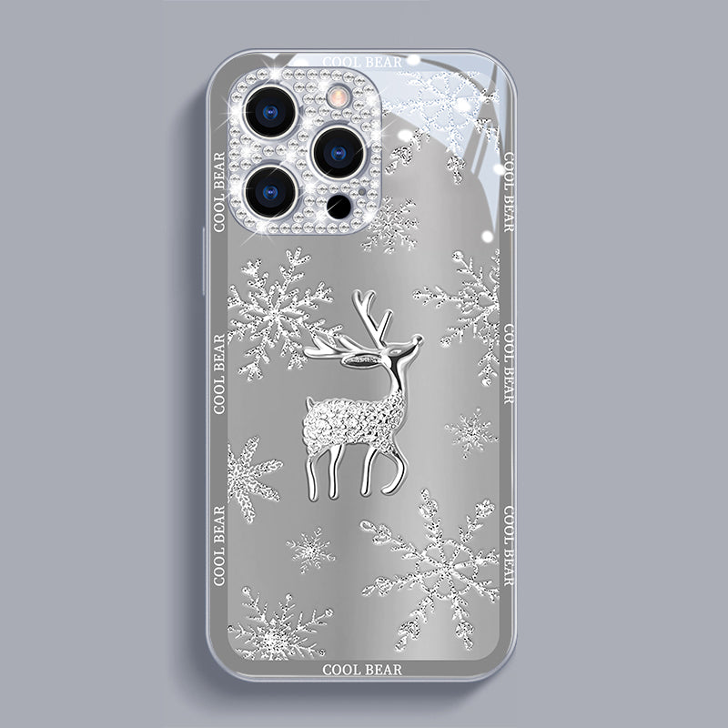 Elk Deer Diamond Glass Case With Lens Protection For iPhone - {{ shop_name}} varyfun