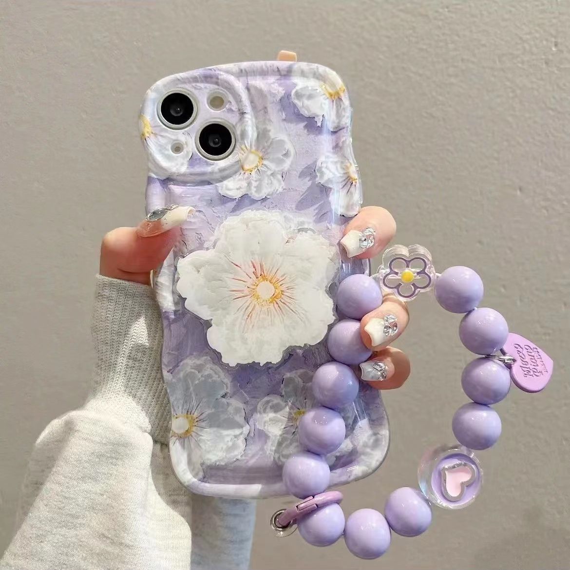 Oil Painting Flower With Bracket & Wristband For iPhone Case - {{ shop_name}} varyfun