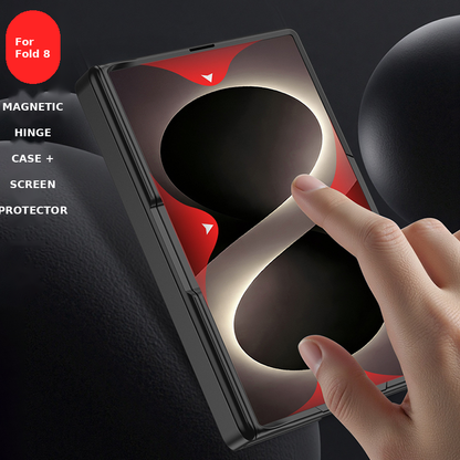 Galaxy Z Fold8 Wide Ultra Rugged Magnetic Hinge Protection Case with Built-In Kickstand & Screen Glass Film