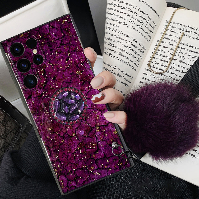 Retro Hair Ball Airbag Bracket Diamond Case for Samsung - mycasety2023 Mycasety