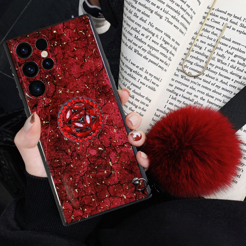 Retro Hair ball Bracket Diamond Case for Samsung/iPhone - mycasety2023 Mycasety