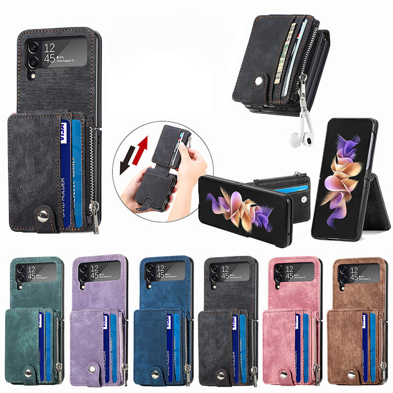 Wallet Case For Samsung Galaxy Z Flip4 Flip3 with Detachable Card Slot Kickstand Zipper - {{ shop_name}} varyfun