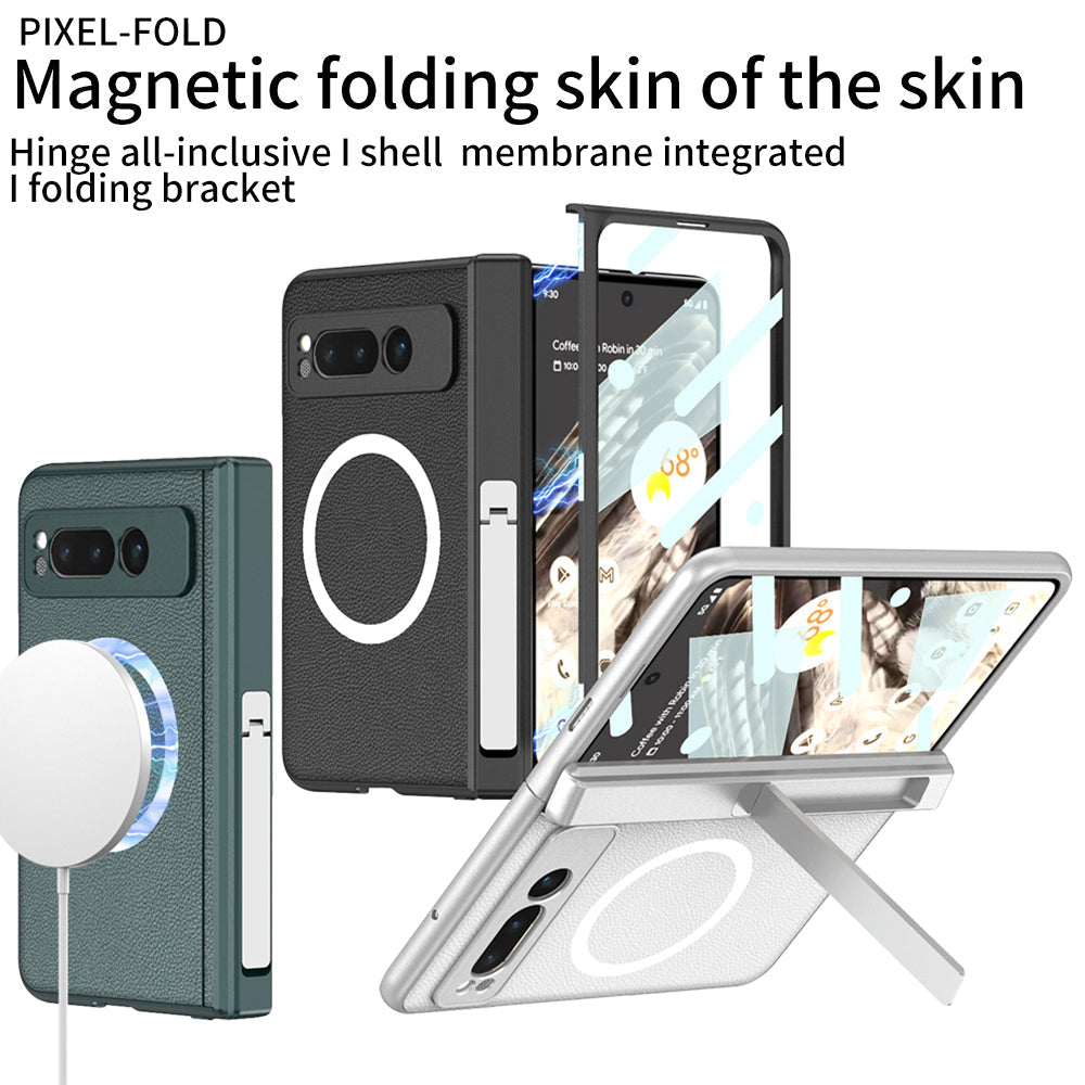 Magnetic Magsafe All-inclusive Invisible Bracket Leather Case For Google Pixel Fold With Back Screen Protector