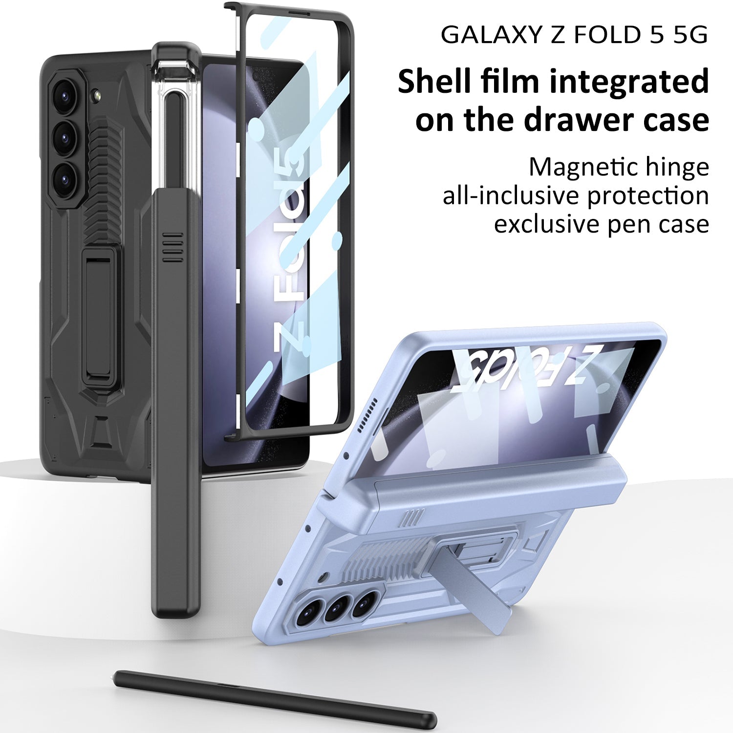 Armor All-included Magnetic Hinge Slide Pen Case Holder Phone Case With Back Screen Protector For Samsung Galaxy Z Fold3 Fold4 Fold5 - mycasety2023 Mycasety