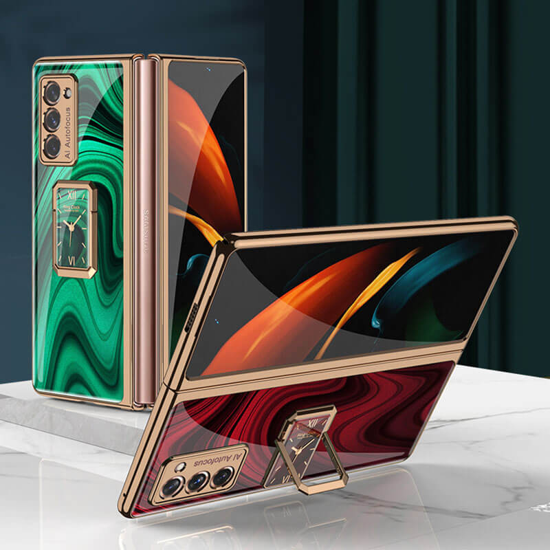 Luxury Baroque Plating Anti-knock Protection Tempered Glass Case With Ring Holder For Samsung - {{ shop_name}} varyfun