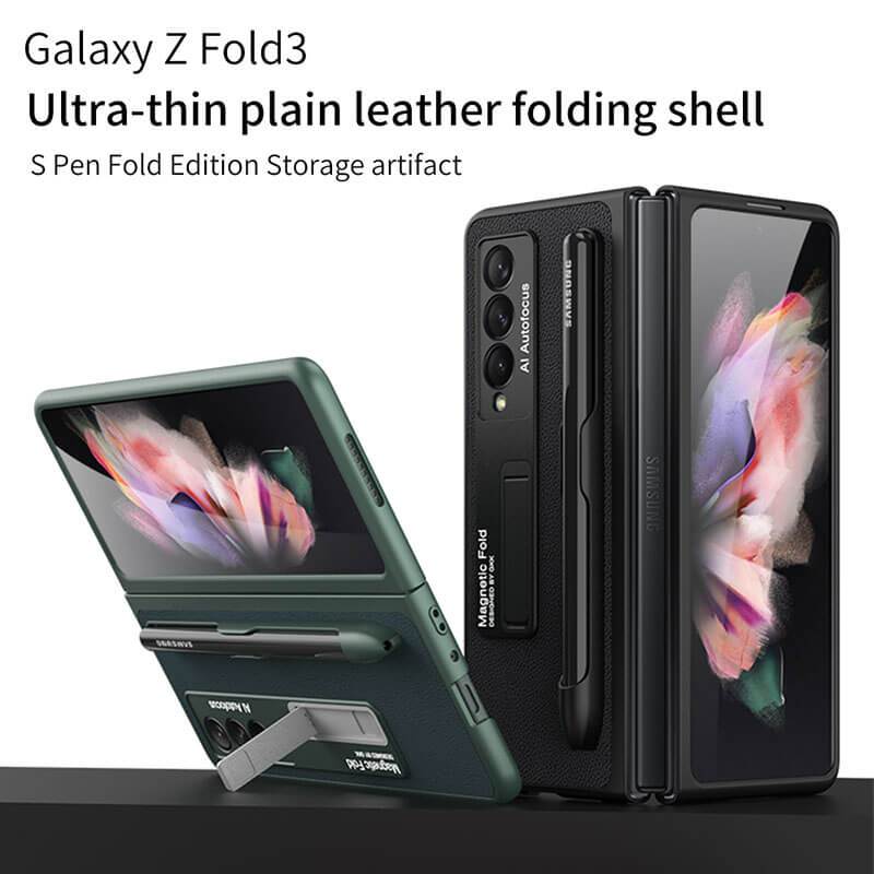 Luxury Leather Cover With Pen Slot Holder For Samsung Galaxy Z Fold 3 5G - {{ shop_name}} varyfun