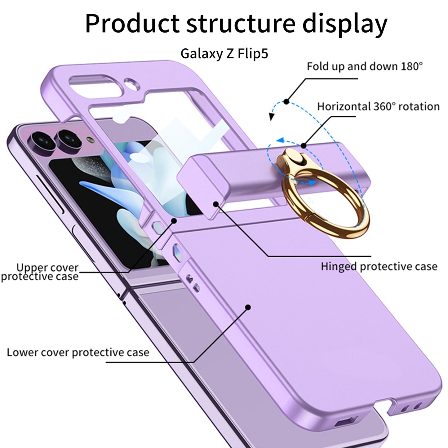 All-inclusive Protective Ring Holder Phone Case For Samsung Galaxy Z Flip5 With Back Screen Protector