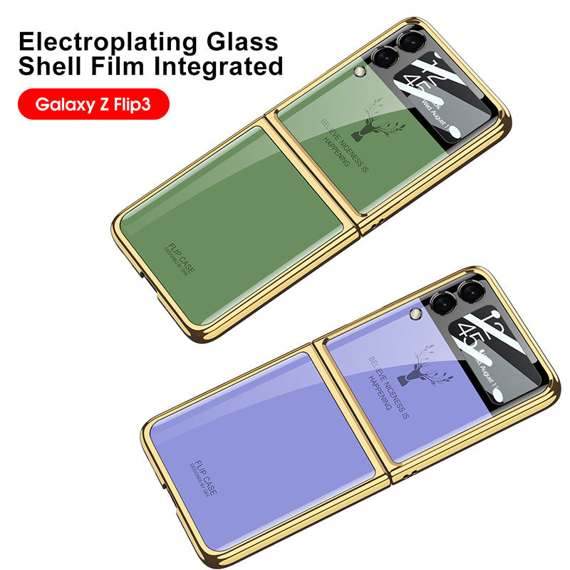 2022 Luxury Deer Pattern Electroplating Tempered Glass Case For Samsung Galaxy Z Flip 3 5G - {{ shop_name}} varyfun