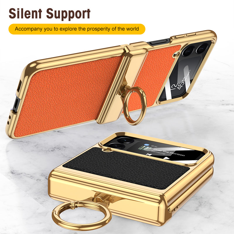Electroplated Leather Magnetic Hinge Phone Case For Samsung Galaxy Z Flip4 Flip3 5G - {{ shop_name}} varyfun