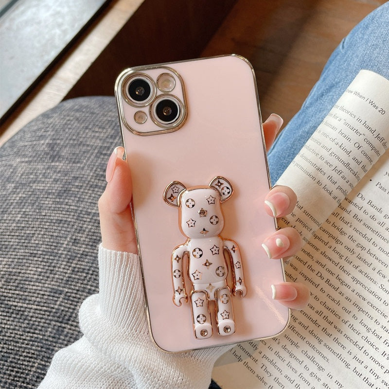Luxury Bear Bracket Electroplating All-inclusive Drop-proof Phone Case For iPhone Series - {{ shop_name}} varyfun