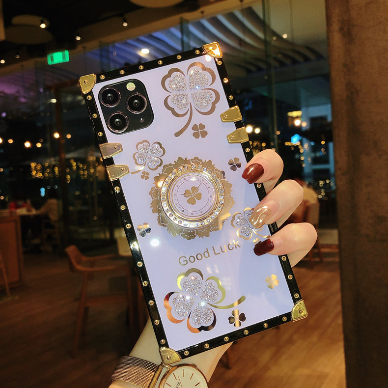 Lucky four-leaf clover diamond bracket phone case for iPhone/Samsung - {{ shop_name}} varyfun