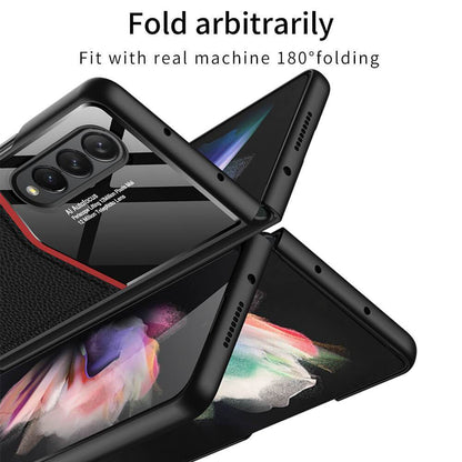 Ultra-thin Plain Leather Luxury Business Tempered Glass Case for Samsung Galaxy Z Fold 3 5G - {{ shop_name}} varyfun