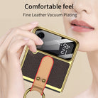 Luxury Leather Back Screen Tempered Glass Hard Frame Cover For Samsung Galaxy Z Flip4 Flip3 5G With Lanyard - {{ shop_name}} varyfun